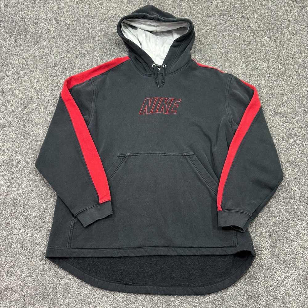 Nike Sweatshirt Mens Medium Black Red Long Sleeve Hoodie Y2K Logo Pullover City